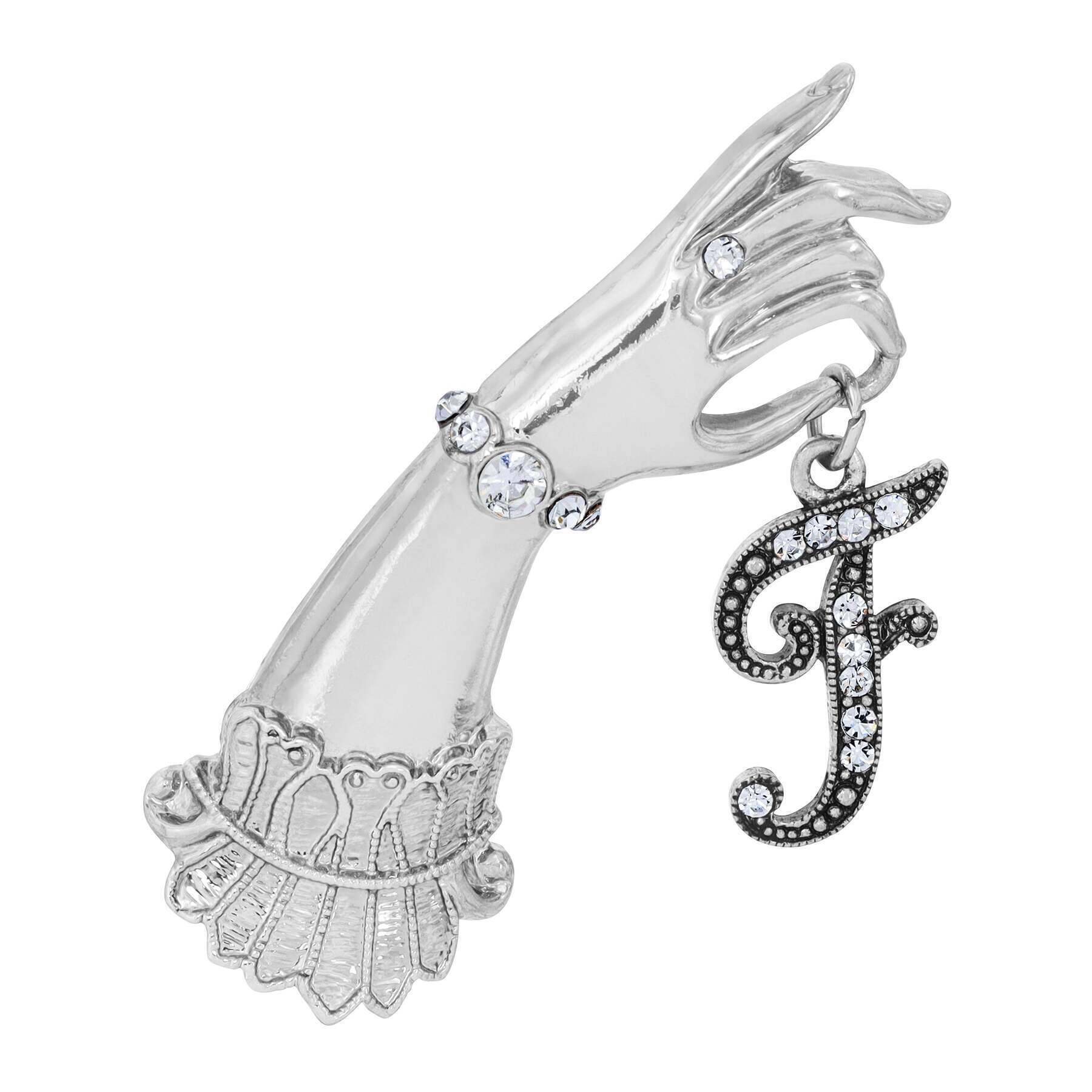 1928 Jewelry Belle Epoch Victorian Hand Model Crystal Initial Pin