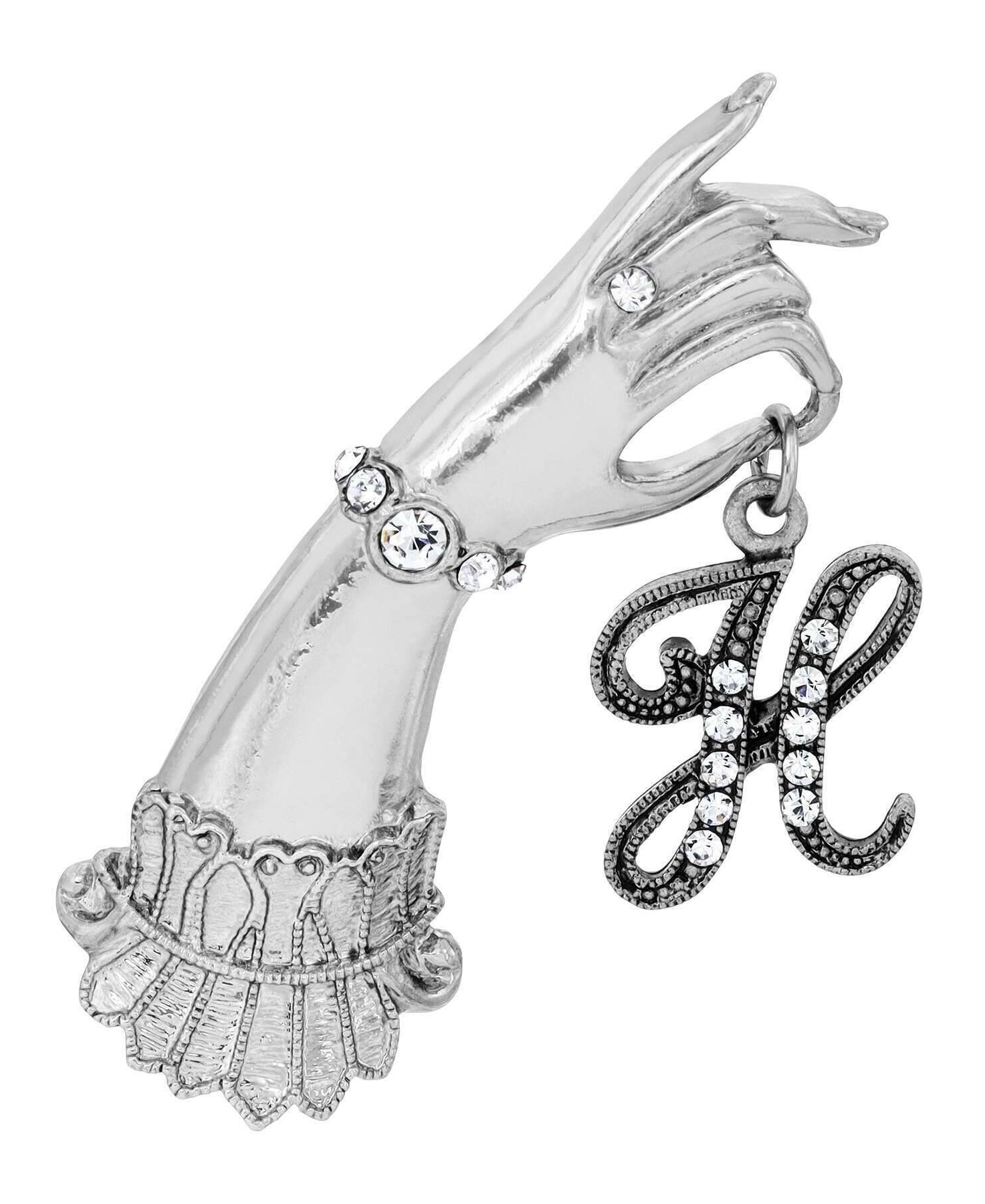 1928 Jewelry Belle Epoch Victorian Hand Model Crystal Initial Pin