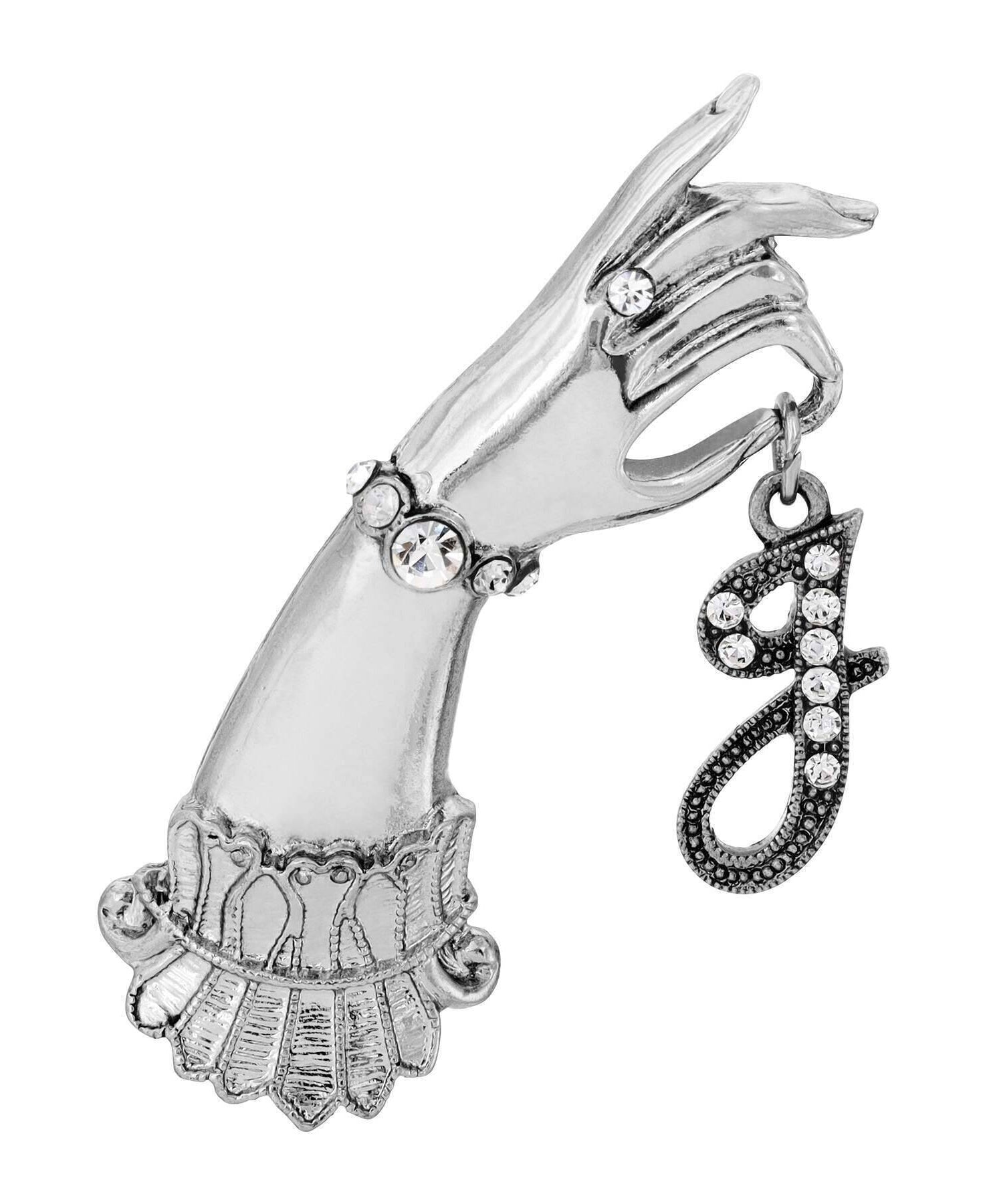 1928 Jewelry Belle Epoch Victorian Hand Model Crystal Initial Pin