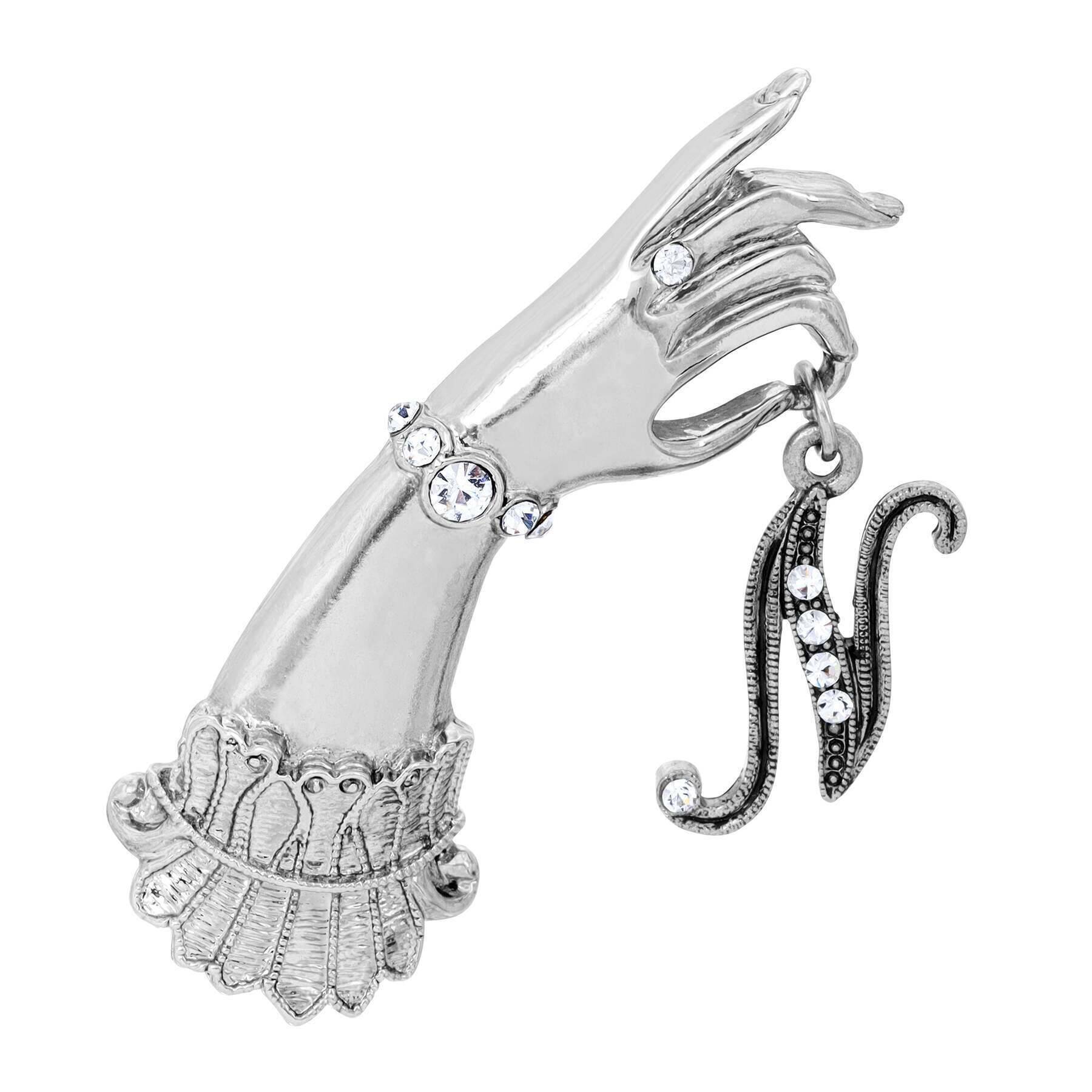 1928 Jewelry Belle Epoch Victorian Hand Model Crystal Initial Pin