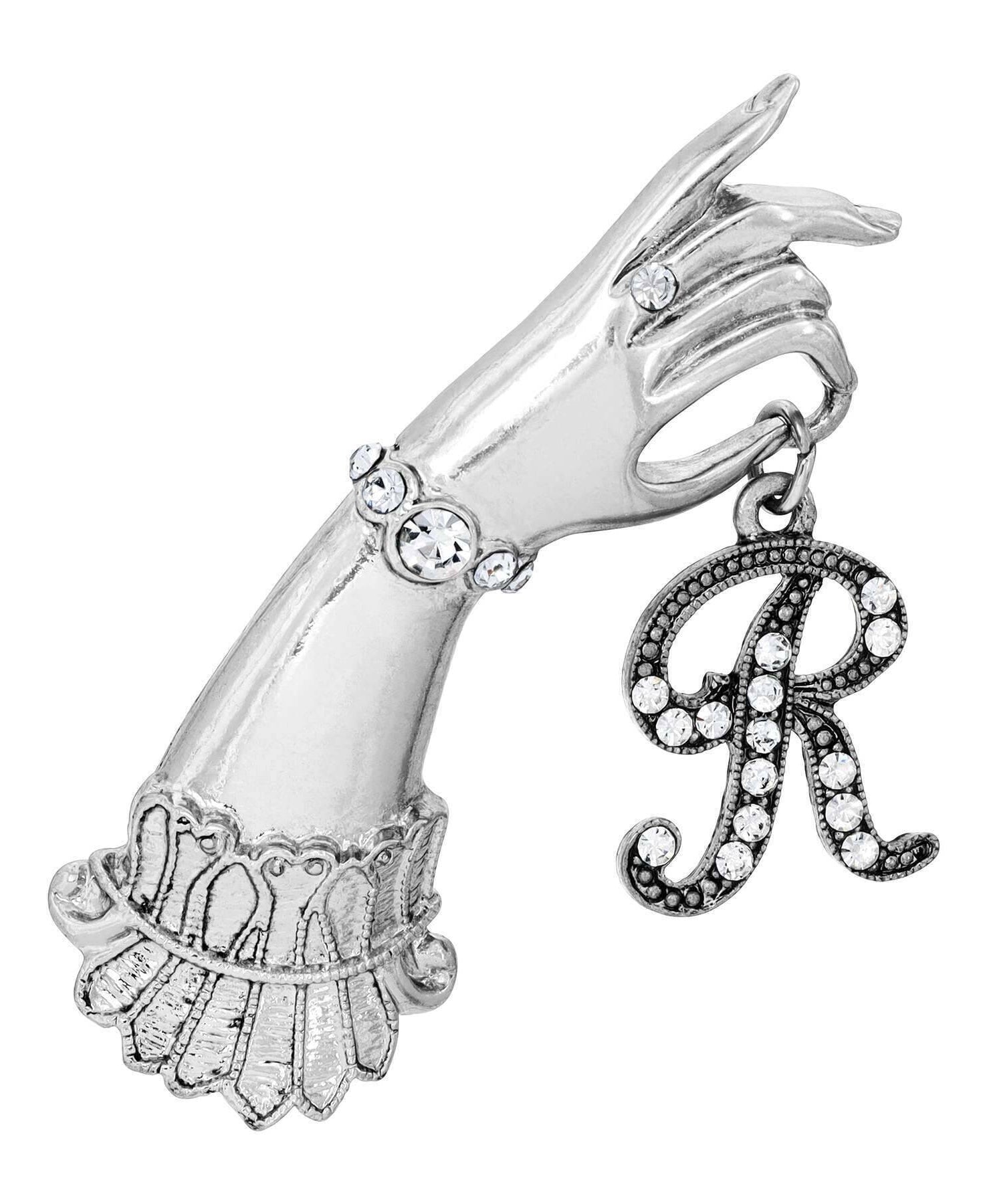 1928 Jewelry Belle Epoch Victorian Hand Model Crystal Initial Pin
