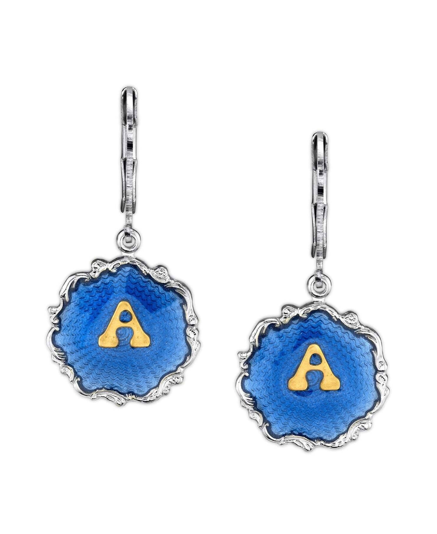 1928 Jewelry Sunburst Blue Enamel Initial Earrings