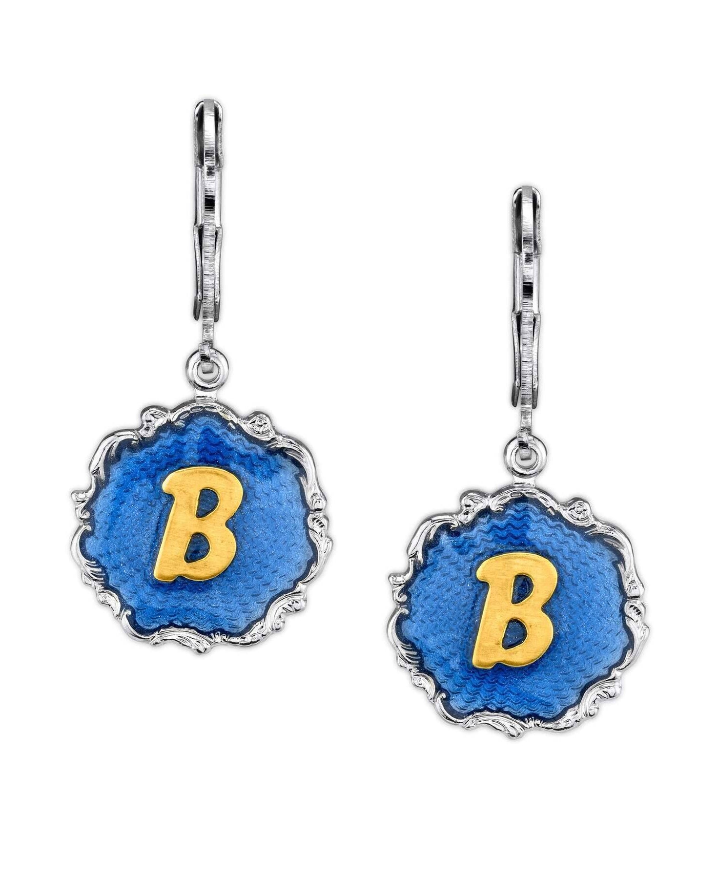1928 Jewelry Sunburst Blue Enamel Initial Earrings