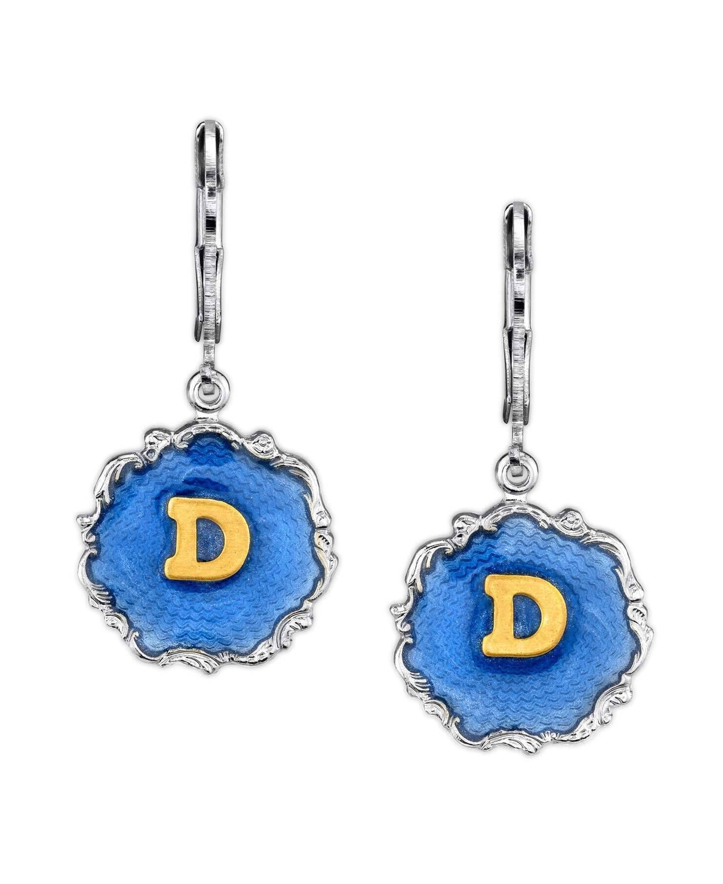 1928 Jewelry Sunburst Blue Enamel Initial Earrings