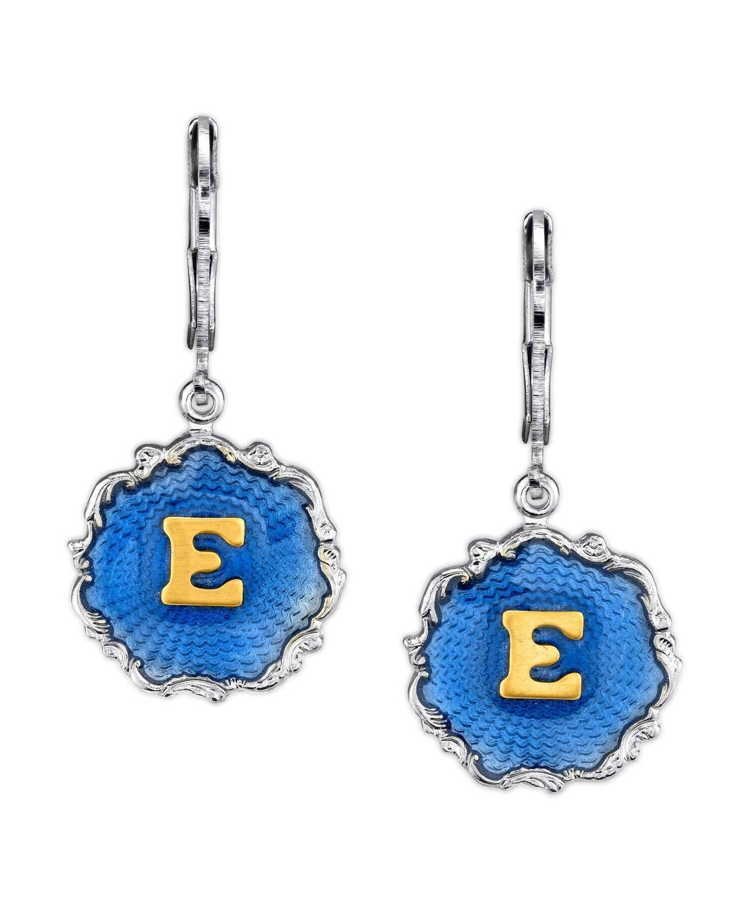 1928 Jewelry Sunburst Blue Enamel Initial Earrings
