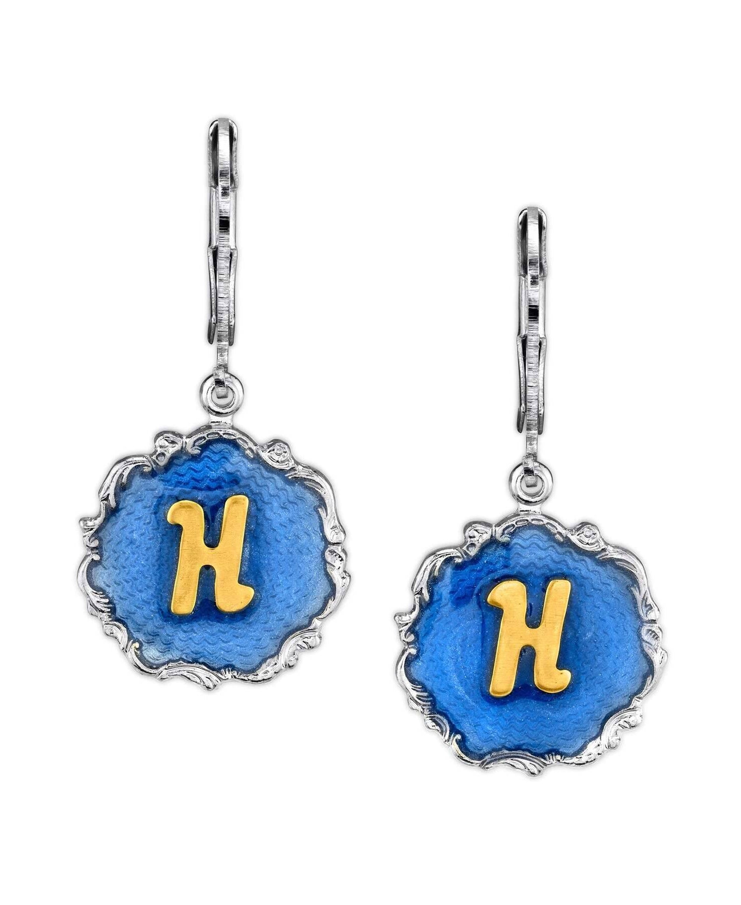 1928 Jewelry Sunburst Blue Enamel Initial Earrings