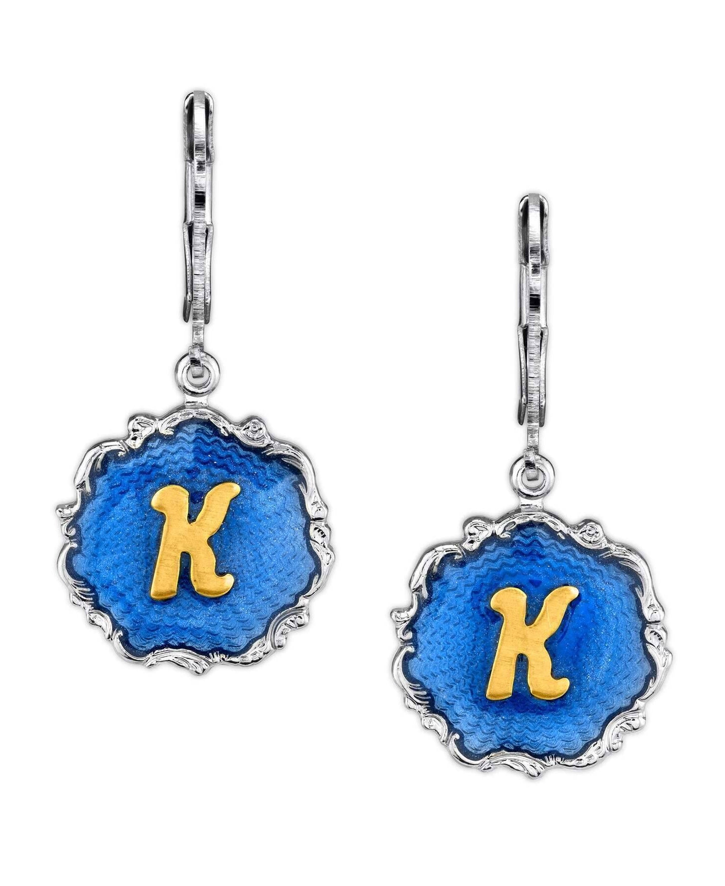 1928 Jewelry Sunburst Blue Enamel Initial Earrings