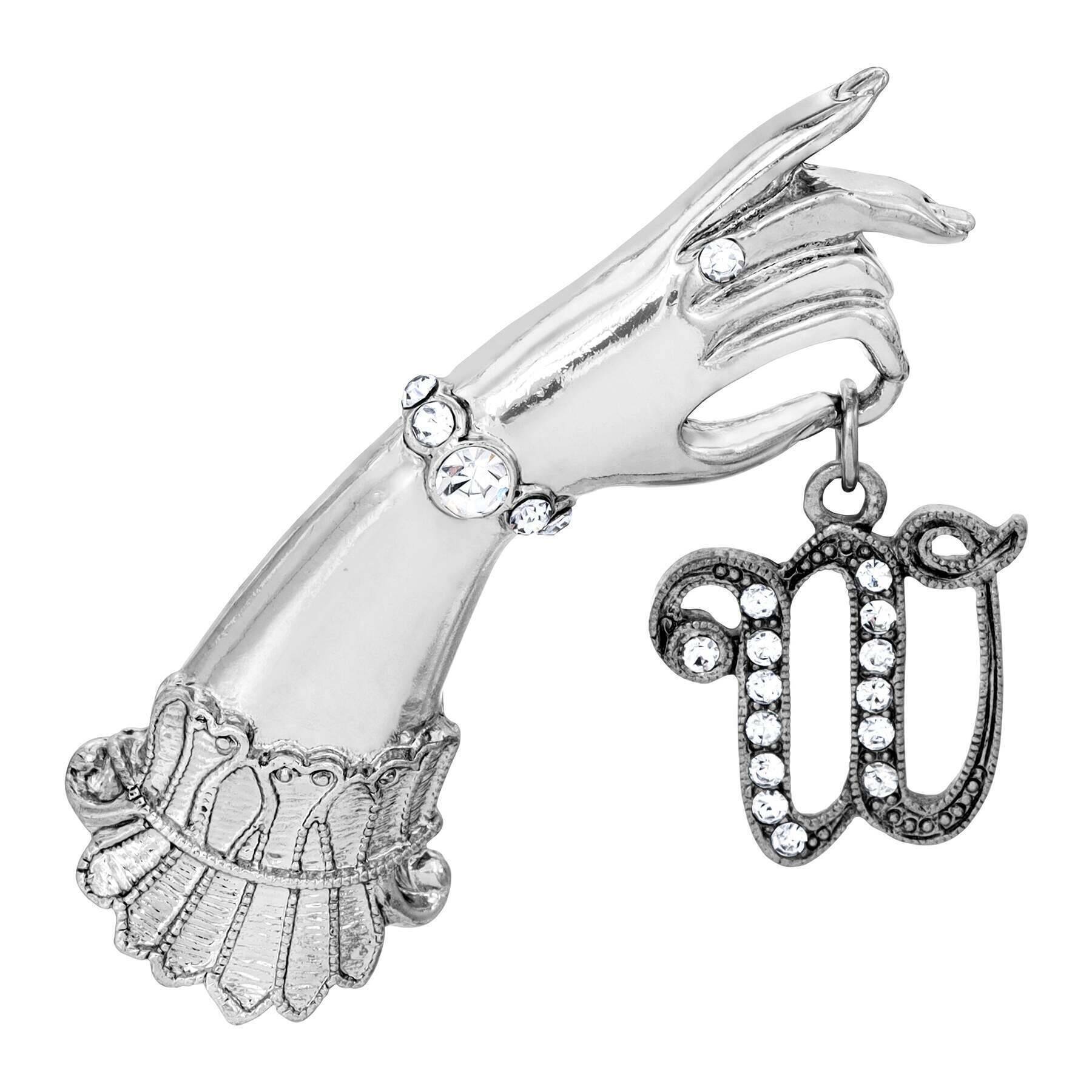 1928 Jewelry Belle Epoch Victorian Hand Model Crystal Initial Pin