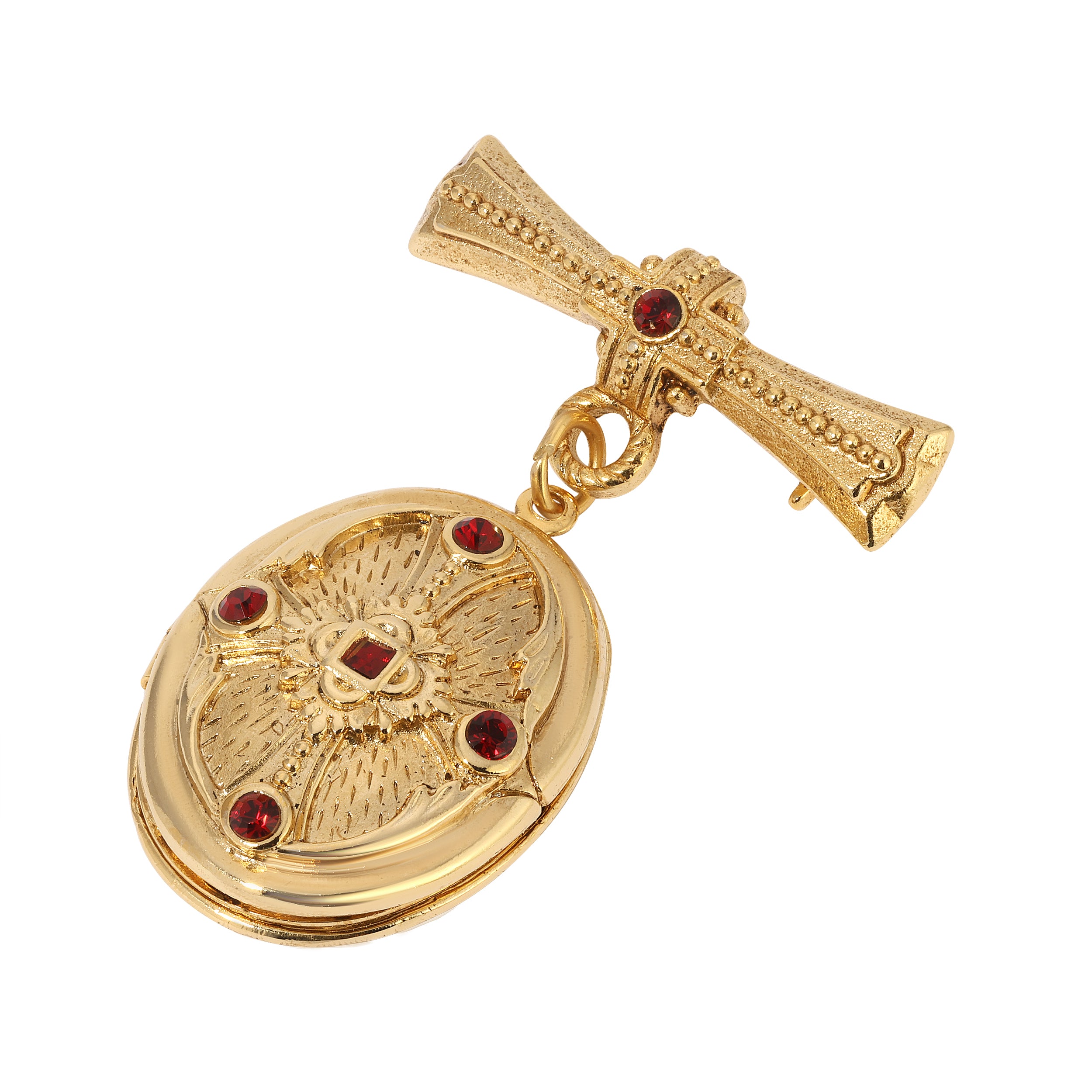 Symbols of Faith Sacred Keepsake Red Crystal Photo Locket Brooch Pin