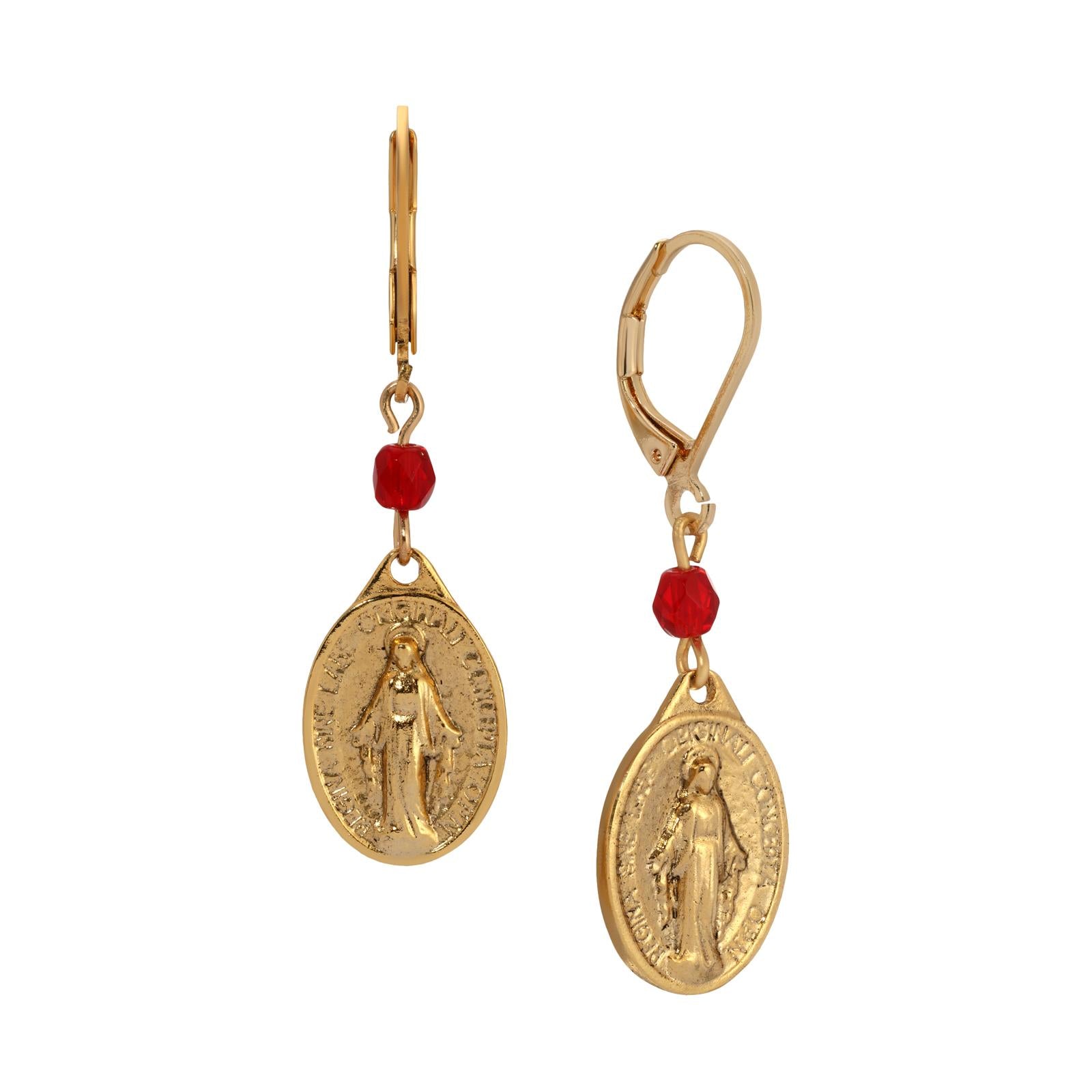Symbols Of Faith Miraculous Medal & Beads Drop Earrings