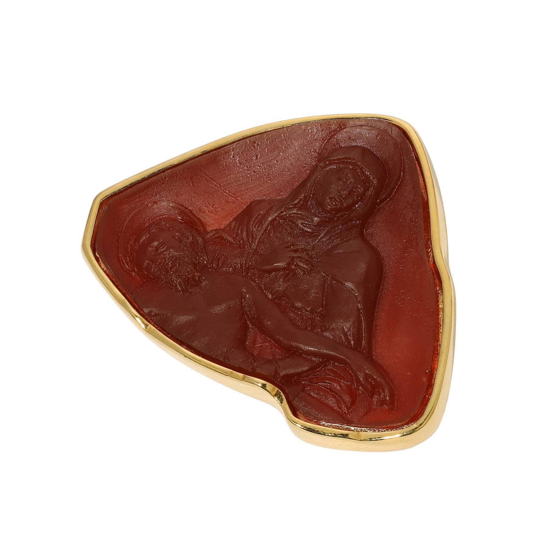 Symbols Of Faith PietÌ Inspired Devine Embrace Carnelian Red Stone Cameo Pin