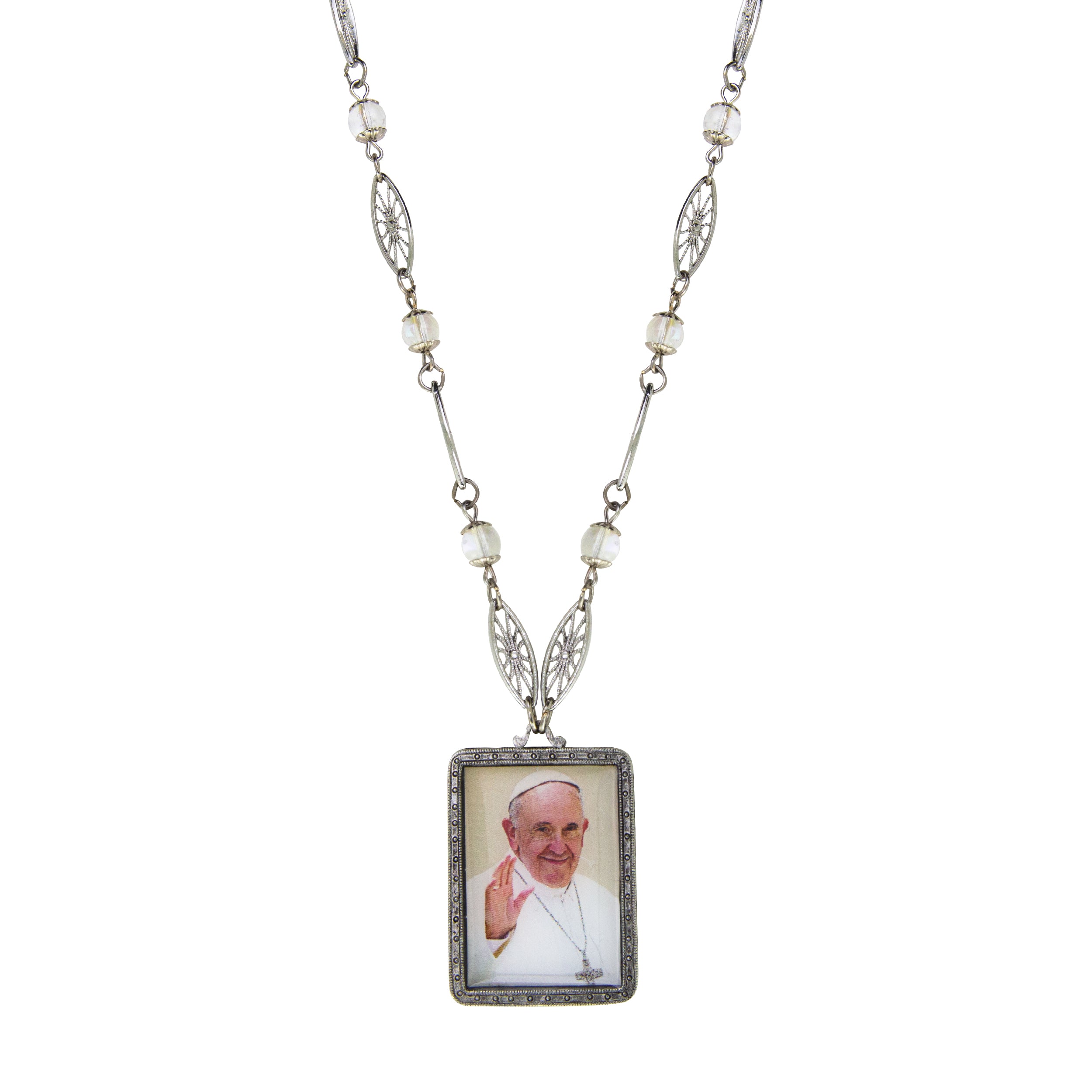 Symbols Of Faith AB Crystal Pope Francis Pendant Necklace 28"